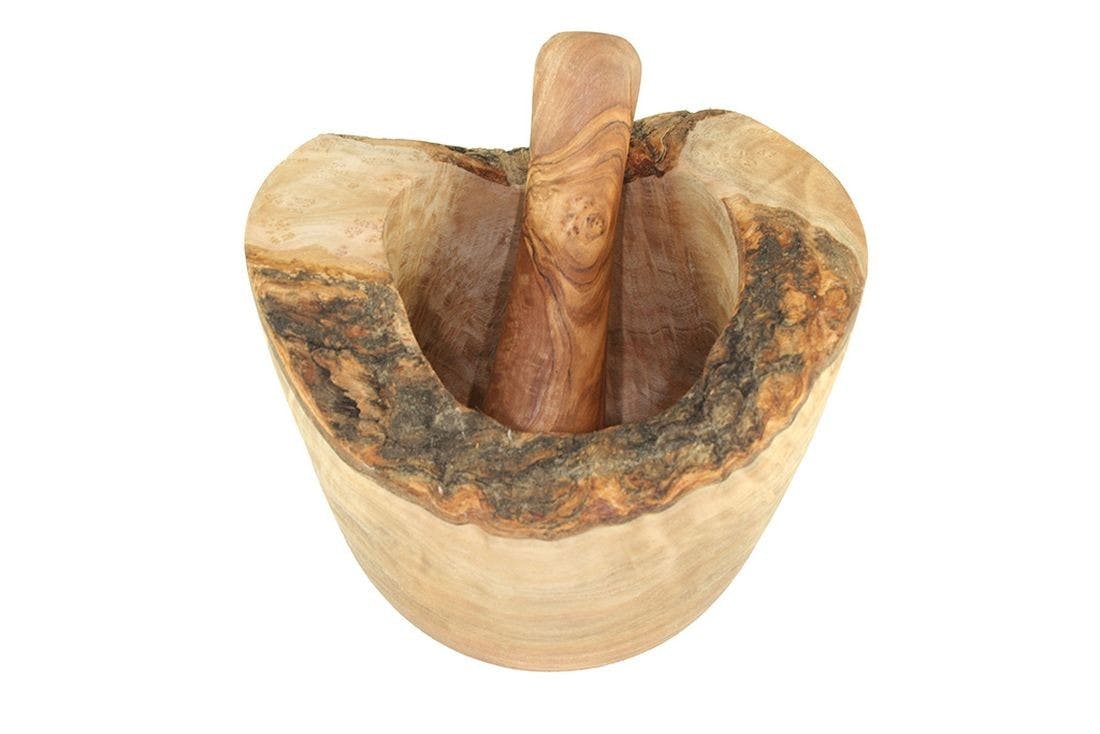 Mörser aus Olivenholz mit rustikalem Rand (Durchmesser ca. 14cm)