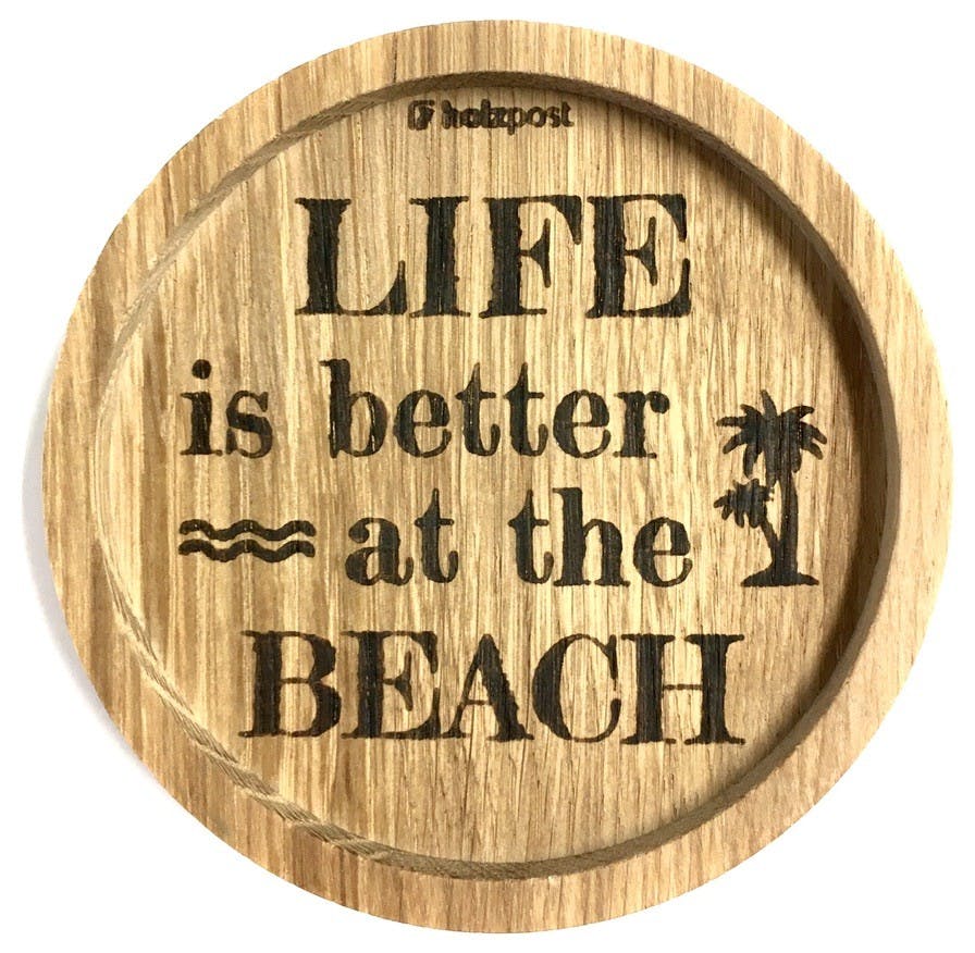 Untersetzer Motiv "BEACH" aus geöltem Eichenholz von Holzpost