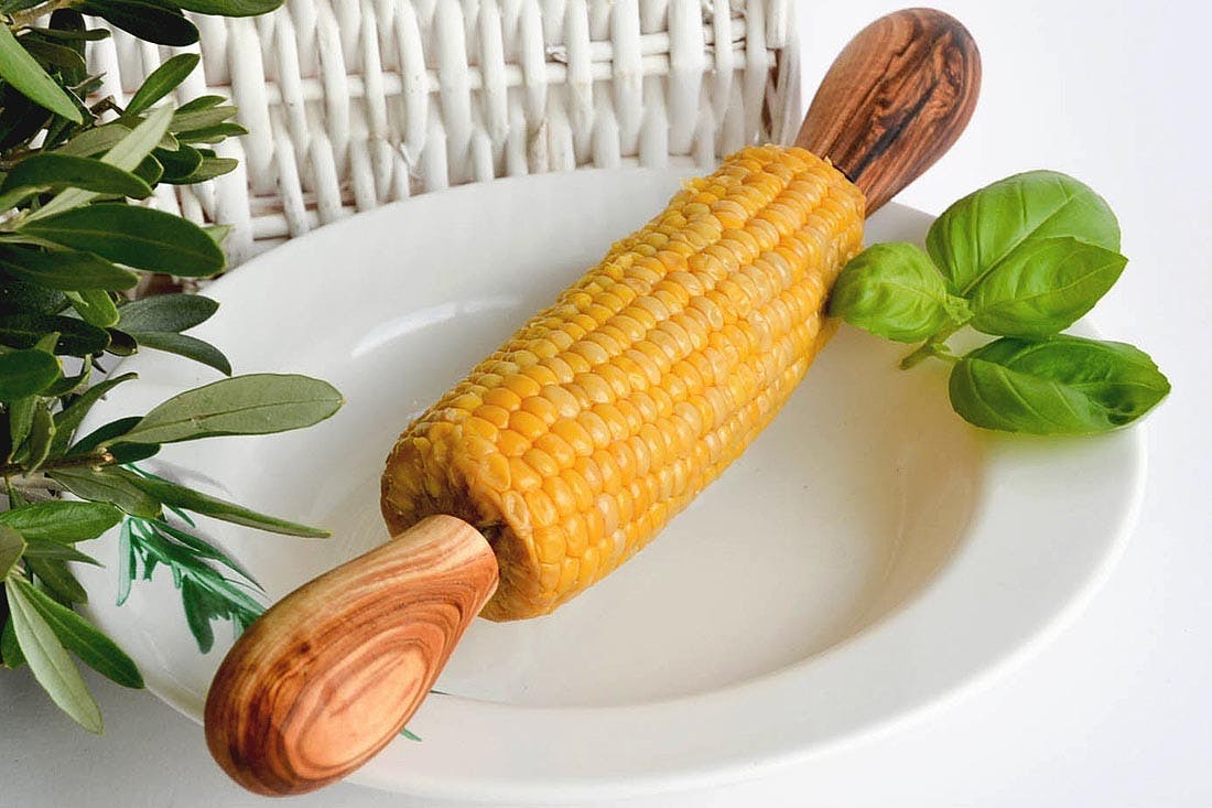 Maiskolbenhalter im 2er Set aus Olivenholz