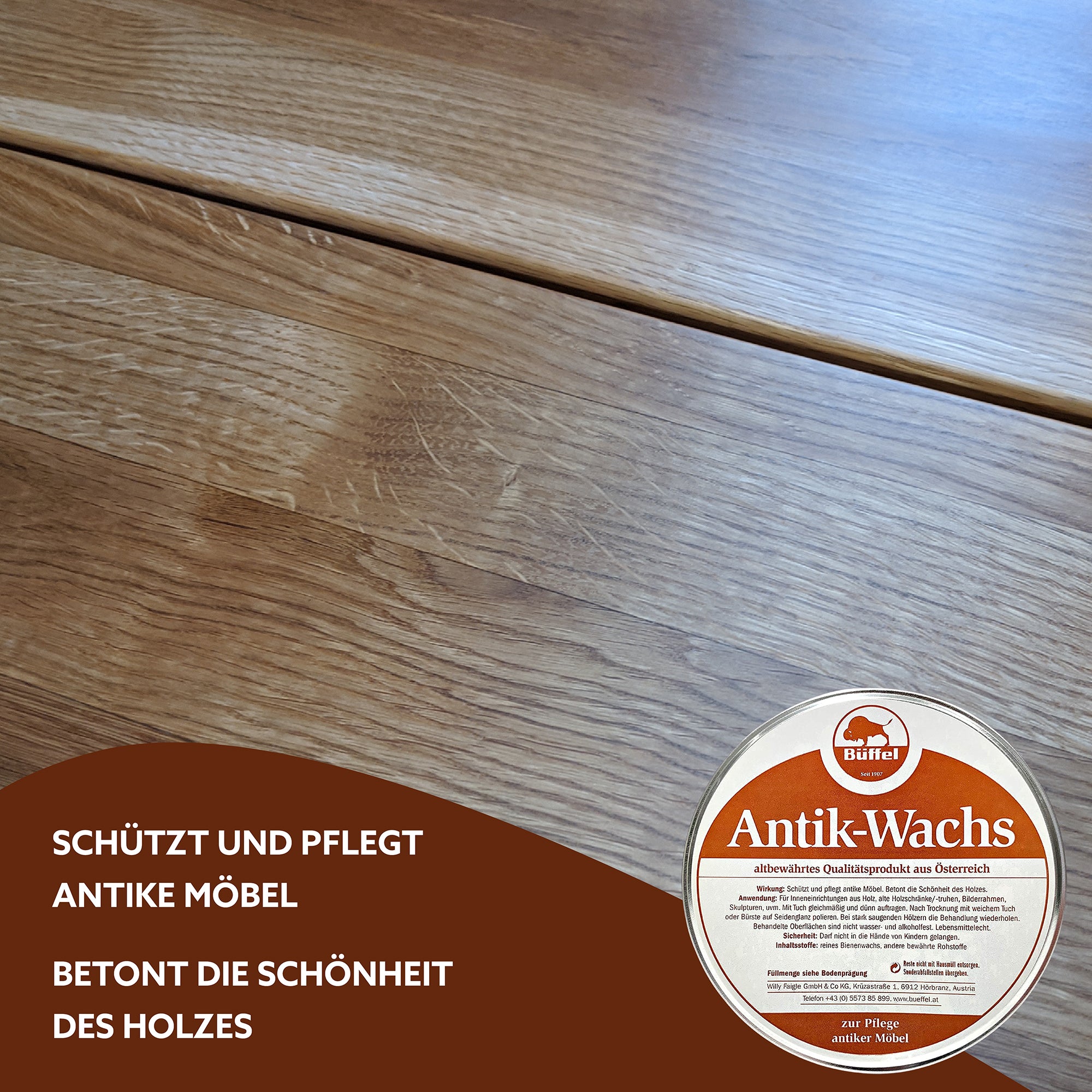 Büffel-Antik-Wachs - Reines Bienen- und Caranubawachs - für Hölzer im Innenbereich