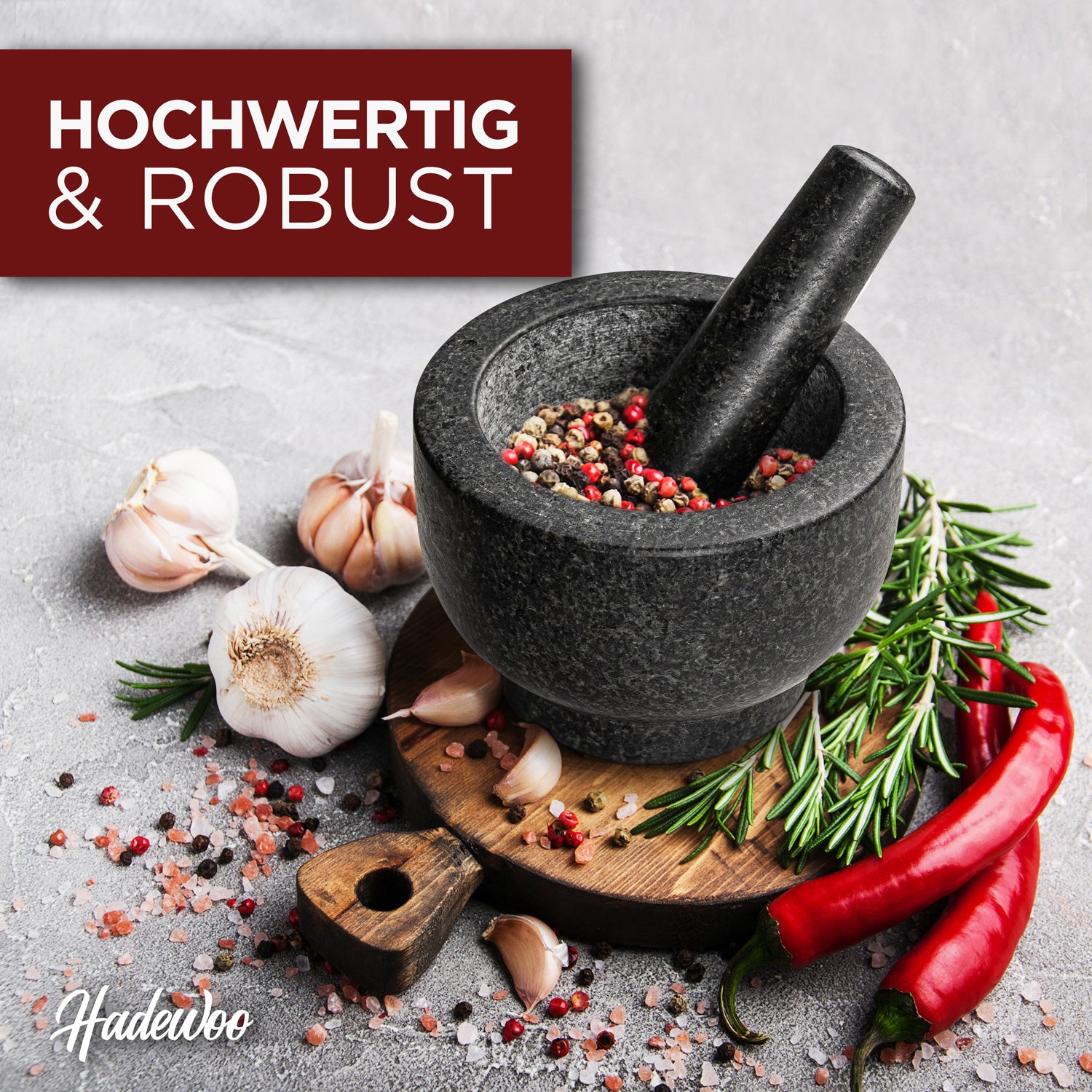 Mörser mit Stößel aus Granit – Ideal für Kräuter und Gewürze