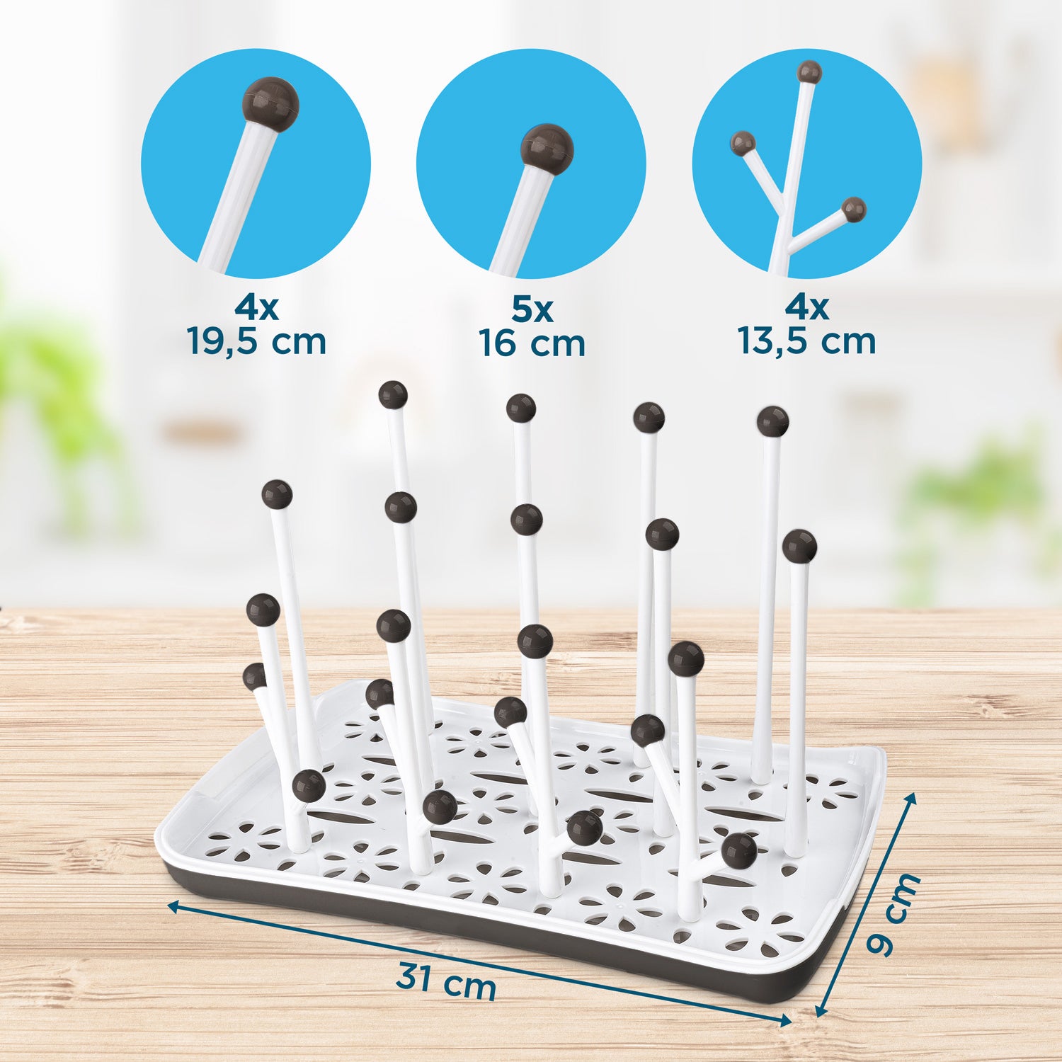 Trockenständer für Babyflaschen – Abtropfgestell Babyflaschen und Zubehör - grau