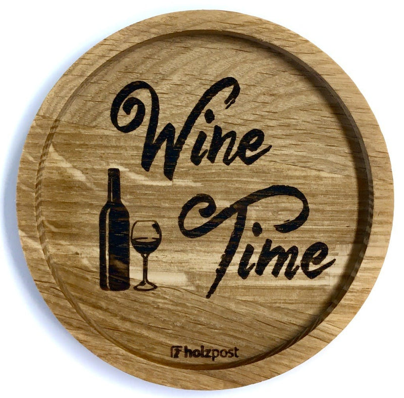 Untersetzer Motiv "Wine Time" aus geöltem Eichenholz von Holzpost