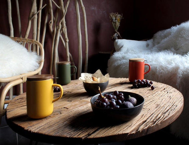 Kaffee-, Tee-, Schokoladentasse Juliet mit Teesieb aus Edelstahl - grün