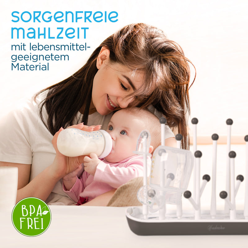 MiaMia - Abtropfgestell / Trockenständer für Babyflaschen - Grau Weiß 